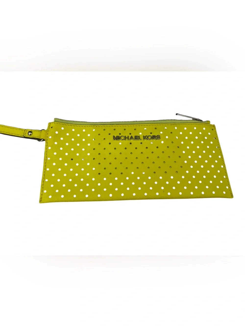 Michael Kors Neon Yellow Perforated Wristlet Clutch